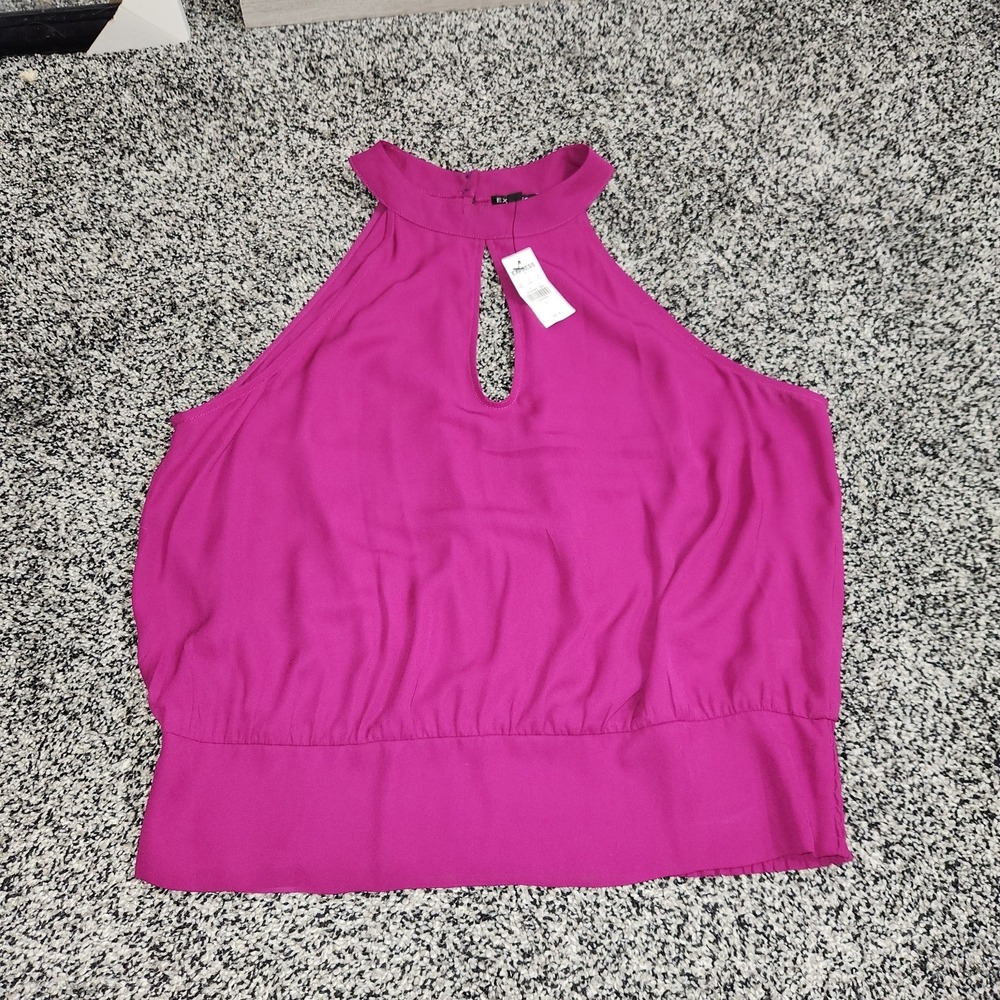 Express High Neck Open Back Magenta Purple Tank Top Keyhole Slimming Career Sz L